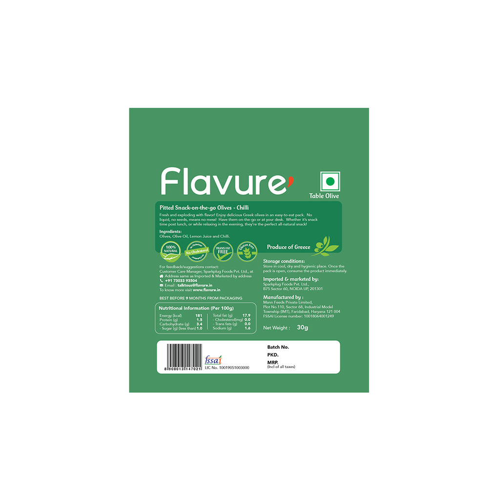 achari flavoured pitted olives