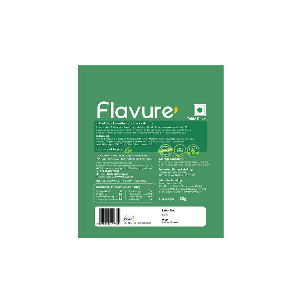 achari flavoured pitted olives